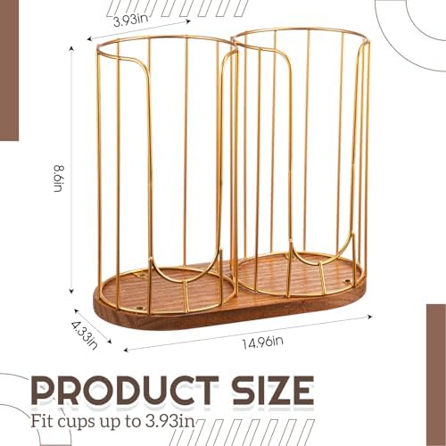 Geelin 18oz Adjustable Coffee Cup Dispenser with Wooden Base, Cup and Lid Holder, Cups Holder Organizer for Coffee Pod S