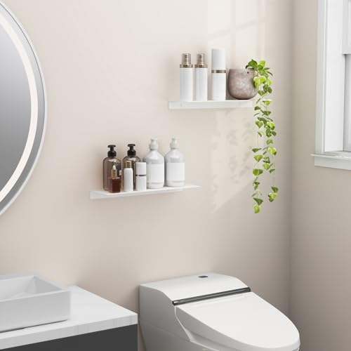 Danpoo 16 inch White Metal Floating Shelves for Wall Organizer & Storage, Display Shelves for Bathroom, Living Room, Kit