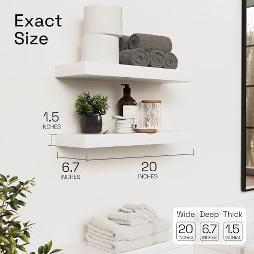 Solid Wood Floating Shelves for Wall 20 Inch White, Wooden Bathroom Shelf