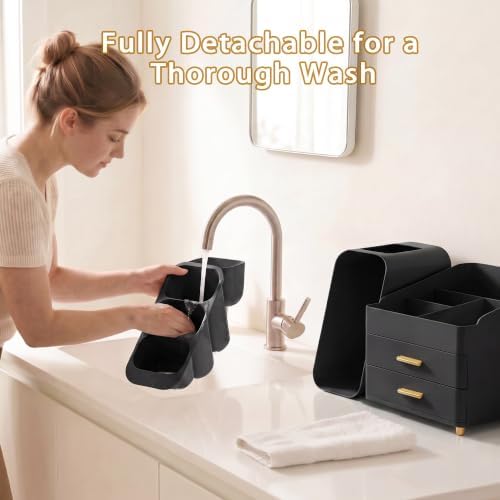Large Capacity Makeup Organizer Countertop with Makeup Brush Holder for Vanity, Thickened Material, Bathroom Countertop 