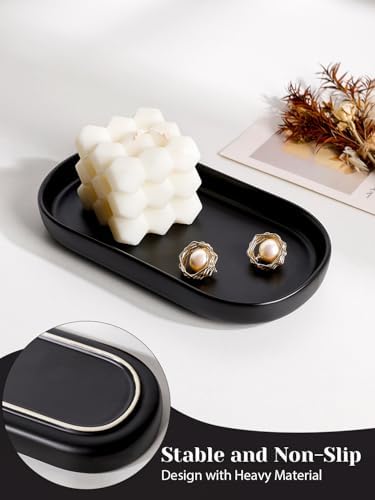 INGOFIN 7" Ceramic Bathroom Vanity Tray- Bathroom Organizer Countertop Tray for Perfume, Jewelry, Candles, Small Kitchen