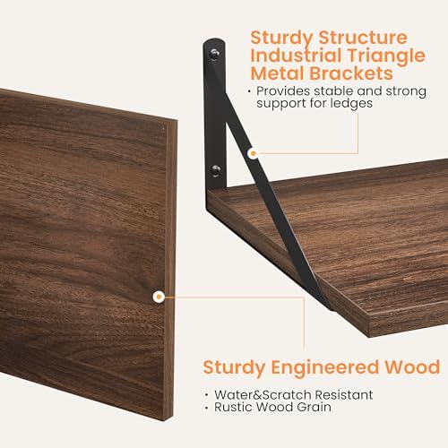 Heimlove 20W x 12D Deep Floating Shelves Set of 2 Walnut