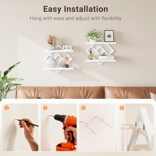 ELYKEN Floating Shelves for Wall, Set of 2 Hanging Shelves, White