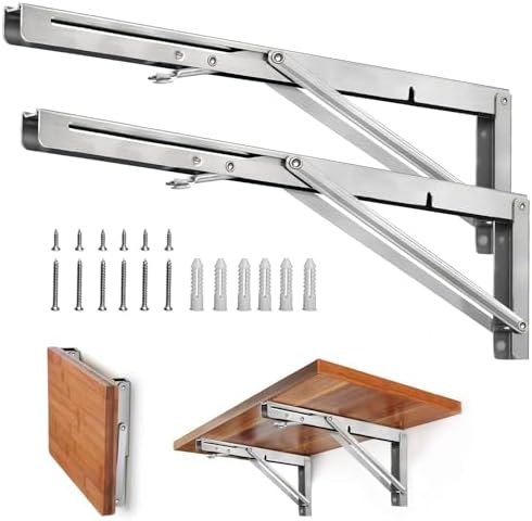 Storystore Folding Shelf Brackets - 20 Inch Heavy Duty Stainless Steel Collapsible Shelf Bracket for Bench Table, Space 