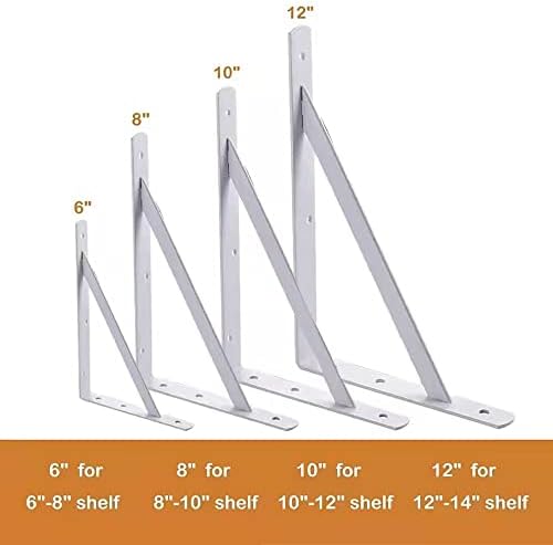8 Inch Shelf Brackets, 6 Pack Heavy Duty L Brackets for Shelves, 90 Degree Triangle Metal Supports for DIY Floating Shel
