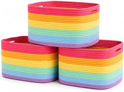 OrganiHaus Rainbow Baskets for Shelves, Set of 3, 15x9x10