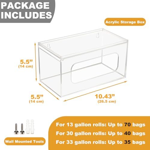 SEANADO Acrylic Trash Bag Dispenser, Wall Mount Kitchen Organizer Storage Box Holder for Garbage, Grocery, Plastic Bag R