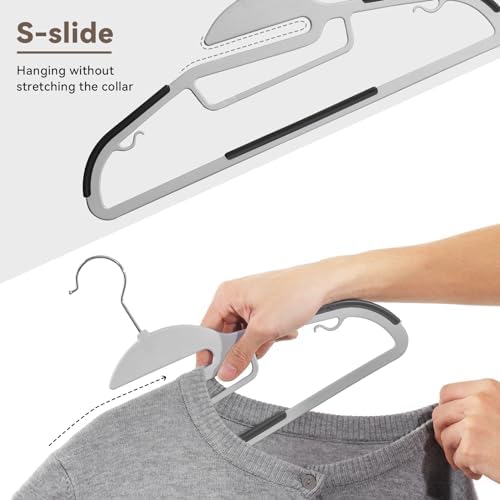 Plastic Hangers Pack of 50, Heavy-Duty Non-Slip Clothes Hangers Space Saving with 360° Swivel Hook Grey/Silver