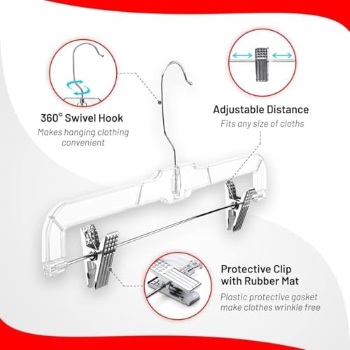 DEILSY™ Pants Hangers with Clips 25 Pack Skirt Hangers Clear Plastic
