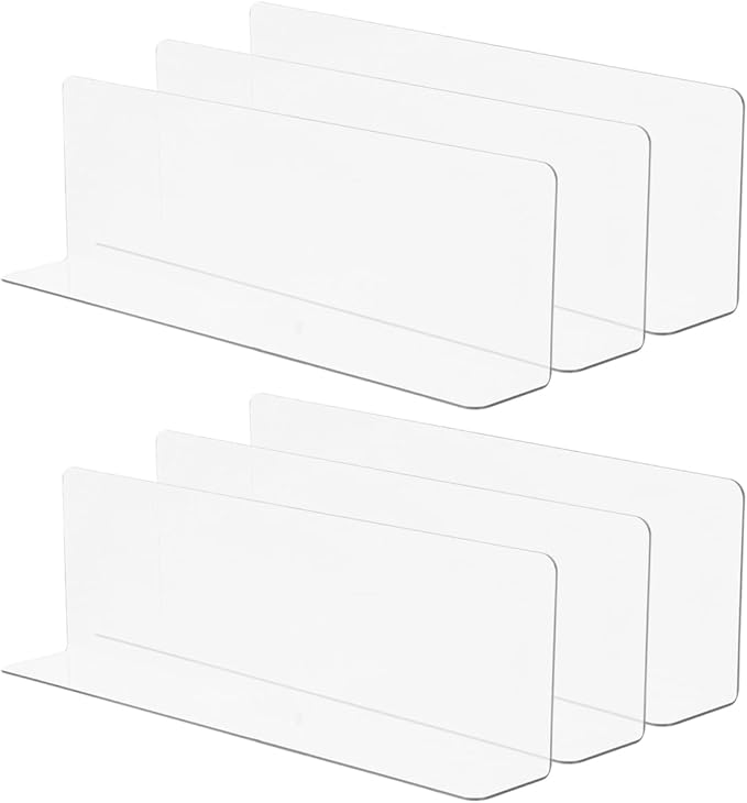 VOSAREA Plastic Shelf Dividers 6pcs Clear L Shaped Separator Transparent Organizer Divider for Commodity Classification Cabinets Shelf Store (20cm)