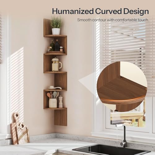 HOOBRO Corner Shelf Wall-Mounted, Set of 2 Floating Corner Shelves for Wall