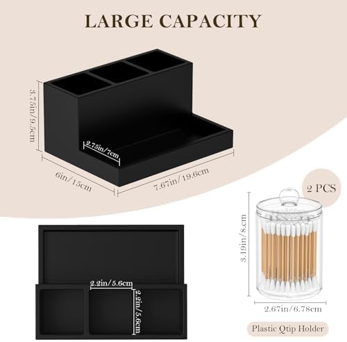 Toothbrush Holder for Bathroom with 2PCS Qtip Holder Dispenser, 3 Slot Bathroom Accessories Holder Floss Cotton Swab Hol