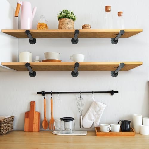 Industrial Pipe Shelf Brackets, 12-Pack Heavy Duty Floating Shelves Brackets for Wood, 12 Inch Black DIY Iron Pipe Brack