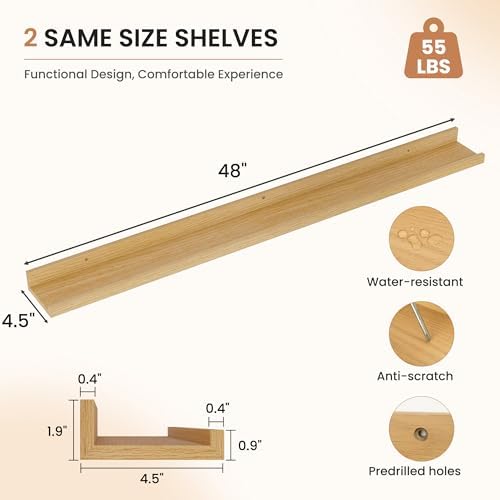 Dreamland Picture Ledge Shelf for Wall, Floating Shelves Set of 2, 48 Inch Long Floating Shelves with Lip for Living Roo