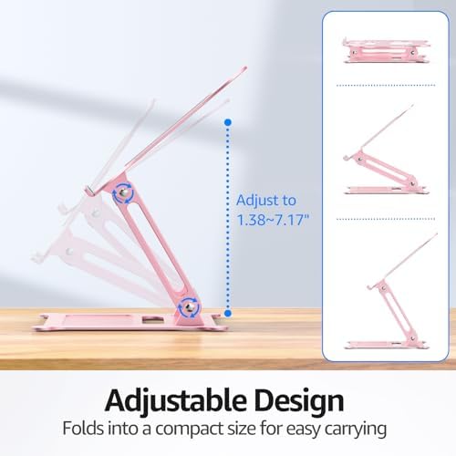Urmust Adjustable Laptop Stand for Desk, 10-15.6“ Laptop Riser, Pink