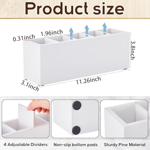 Jetec Wooden Pencil Pen Holder for Desk, White, 5 Compartments