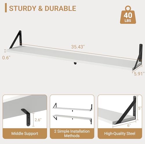 Heimlove Floating Shelves for Wall, 36 Inch Long Wood Floating Bookshelf Set of 3, Wall Mounted Hanging Shelf for Bathro