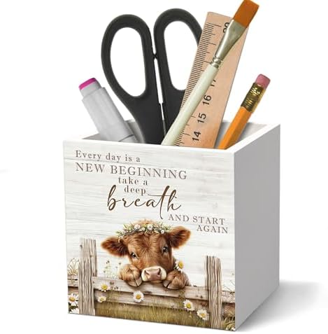 Inspirational Highland Cow Pen Holder Organizer for Desk Accessories
