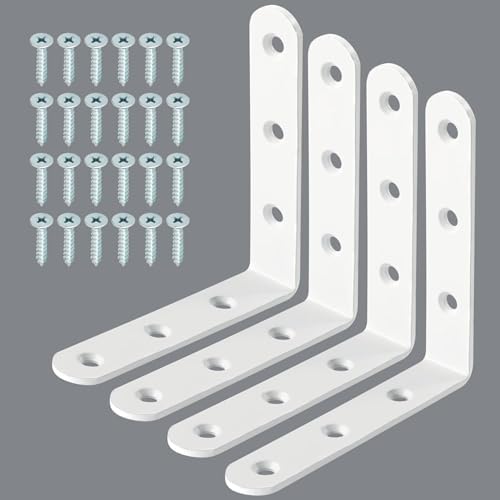 Alise 4Pcs Floating Shelf Brackets, White Heavy Duty L Bracket for Shelves