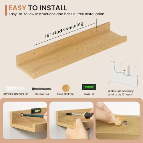 Dreamland Picture Ledge Shelf for Wall, Floating Shelves Set of 2,20 inch Long Floating Shelves with Lip for Living Room