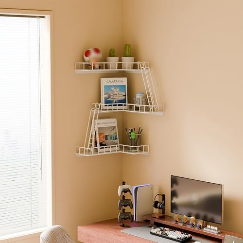 Fire Escape Wall Shelf - Modern City Style 3-Tier Corner Wall Shelves, Easy to Install Metal Ladder Shelf for Figures, N