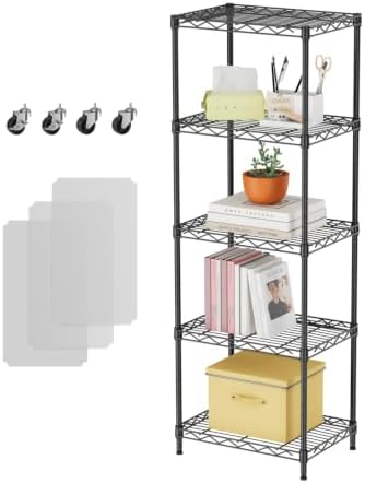 SINGAYE Bookshelf Shelves Bookcase Shelf 5 Tier Wire Shelving with Wheels