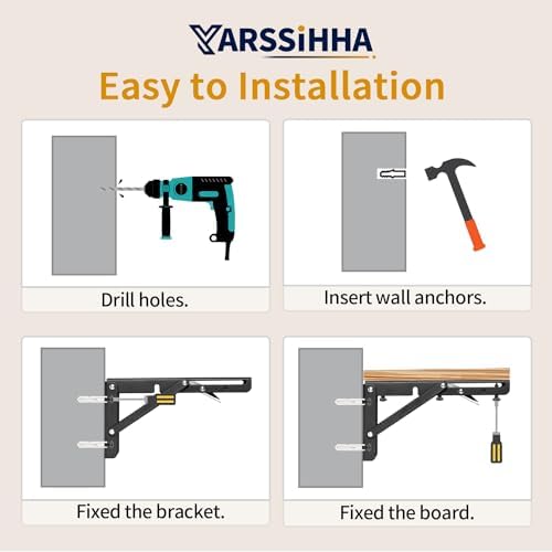 Yarssihha 8 Inch Folding Shelf Bracket, 4 Pack Heavy Duty Wall Mounted Foldable Brackets, Space-Saving Metal Collapsible