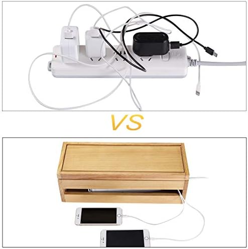 Changsuo Cable Management Box Wooden Cord Organizer Box for Extension Cord Power Stripe Surge Protector Wire Management 