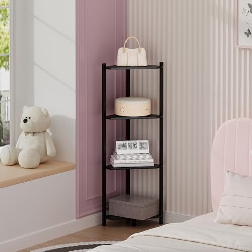 Wisuce Bamboo Small Corner Shelf Stand, 4-Tier Black Corner Bookshelf