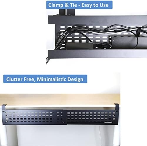 AEONS Under Desk Cable Management Tray Kit - Horizontal Adjustable up to 41” Removable C Clamp Mount Reversible Computer