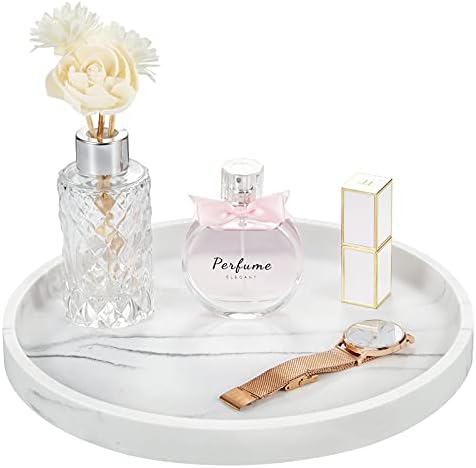 Emibele Vanity Tray, White Round Trays for Bathroom Bedroom Countertop