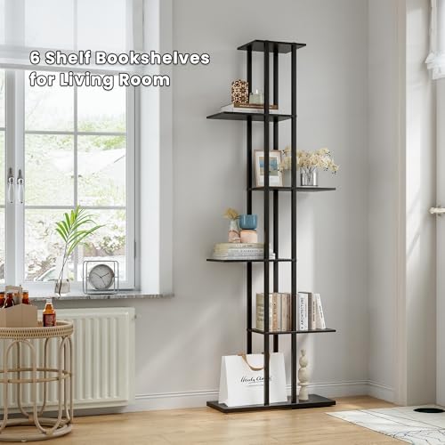 6 Tier Narrow Bookshelf, Tall Skinny Bookshelf, Slim Open Bookcase Corner