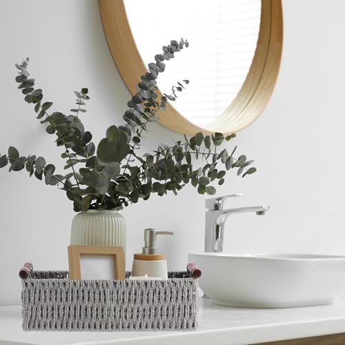 Boao 3 Pcs Boho Storage Wicker Baskets Handmade Woven Decorative Paper Rope Baskets for Organizing with Handle Counterto
