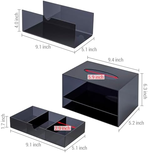 MyGift Premium Black Acrylic Cosmetic Organizer Caddy and Tissue Box Cover with Pull Out Makeup Storage Drawer - Counter
