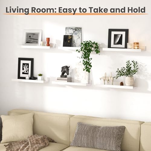 upsimples Floating Shelves for Wall, Wall Shelves for Decor Storage Set of 6, Wall Mounted Wood Shelf for Bedroom, Livin