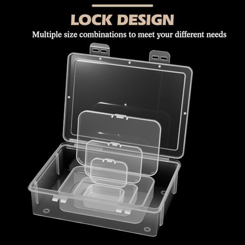 Jetec 6 Pieces Small Clear Plastic Storage Box, 4 Size