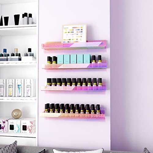 8 Pack 15 Inch Iridescent Acrylic Floating Wall Shelves, Rainbow Shelves