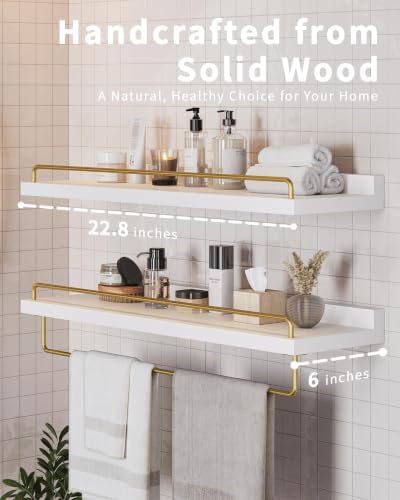 Seocry Bathroom Shelves, Wall Shelf Set of 3, Floating Shelves, Shelves for Room Wall, Bathroom Decor (White Gold, 23.1 