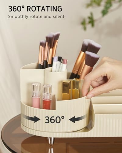 Syntus Makeup Organizer Countertop, Rotating Makeup Brush Holder Large Capacity Cosmetic Display Cases, Spinning Storage