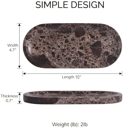 Dark Emperador Marble Vanity Tray for Bathroom Counter, 10"x5" Decorative Tray for Perfume, Candles, Stone Jewelry Dish 