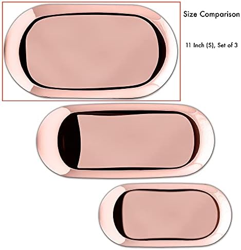 Rose Gold Stainless Steel Tray Set of 3, 11 Inch Large Vanity