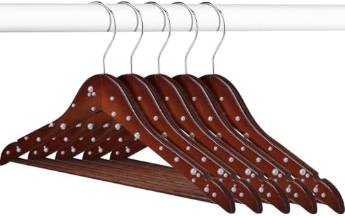 Cinnvoice 5 Pcs Wooden Pearl Bridal Dress Hanger, Walnutcolor, Classic