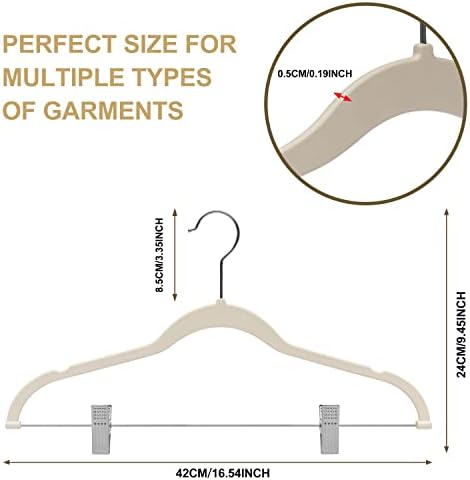 Quality Plastic 20-Pack Non Velvet Non-Flocked Thin Compact Coat Hangers with Metal Clips for Skirts Pants Blouses 360° Swivel Hook (Ivory, 20)