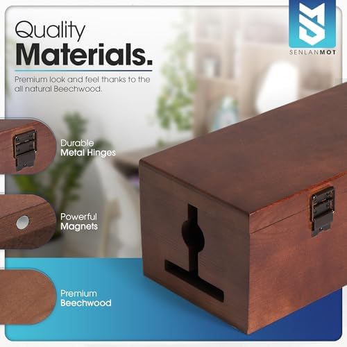 Wooden Cable Management Box – Modern Wire Organizer Box & Power Strip Cover for Home or Office | Large Cable Hider for W
