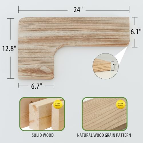 SAUMONIERES Corner Floating Shelves 24 Inch Wall Mount Shelf Solid Wood for Bedroom Bathroom Kitchen Storage Set of 2, R