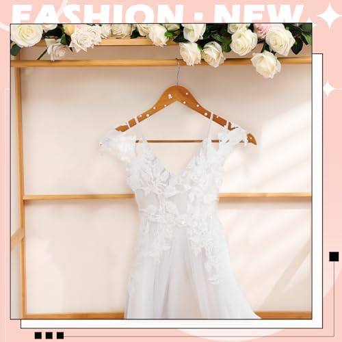 Cinnvoice 5 Pcs Wooden Pearl Bridal Dress Hanger, Wood Color, Classic