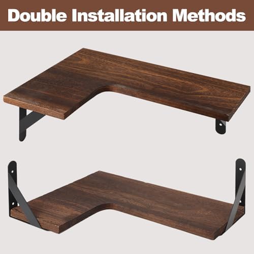 Set of 4 Corner Floating Shelves, L-Shaped Corner Shelf,Dark Brown