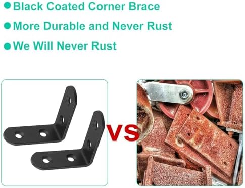 60Pcs Black Corner Bracket, 2”x2” Heavy Duty Black Corner Brace, 3MM Thickness Metal Angle Brackets for Wood, 90 Degree 