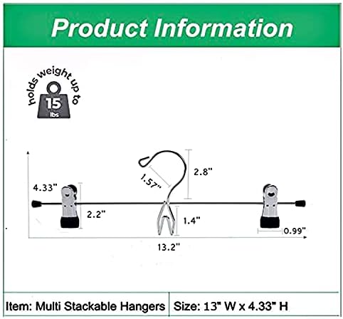 Amber Home 12 Pack Heavy Duty Add on Metal Pants Skirt Hangers with Clips