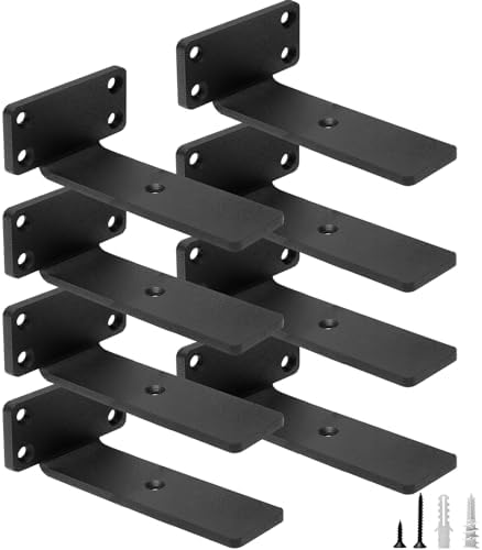 HITOMEN Heavy Duty Floating Shelf Brackets, 5-Inch (1/5'' Thick) Hidden Shelves Hardware, Iron L Brackets, Rustic Indust